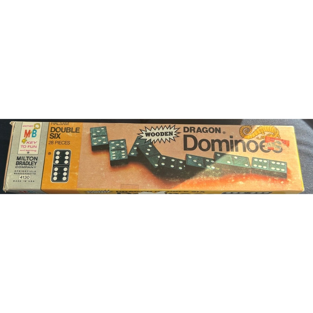Vintage Milton Bradley Dragon Dominoes Wooden Double Six 28 Pieces 4130 1970s
